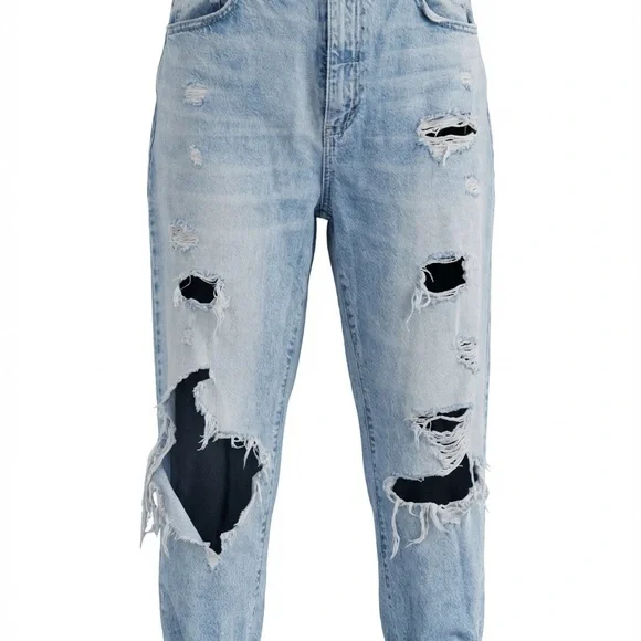Garage Light Blue Distressed Boyfriend Jeans - Picture 1 of 5